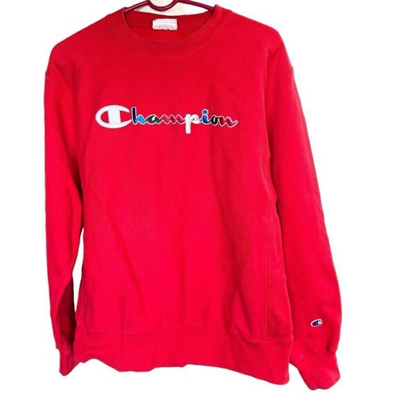 Vtg Champion Reverse Weave Red Embroidered Sweatshirt Sz M Unisex Athleisure - Picture 1 of 7